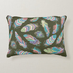 Feathers Boho Seamless Pattern. Tribal Ethnic Back Decorative Cushion