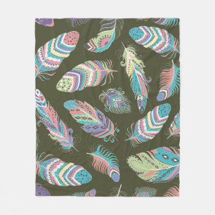 Feathers Boho Seamless Pattern. Tribal Ethnic Back Fleece Blanket