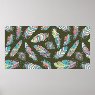 Feathers Boho Seamless Pattern. Tribal Ethnic Back Poster