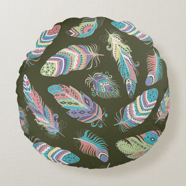 Feathers Boho Seamless Pattern. Tribal Ethnic Back Round Cushion (Front)