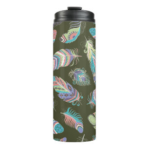 Feathers Boho Seamless Pattern. Tribal Ethnic Back Thermal Tumbler