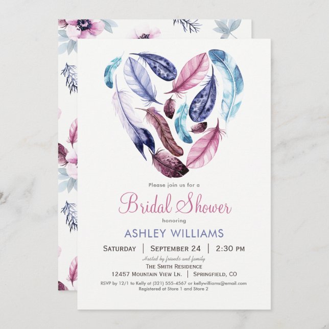 Feathers Bridal Shower Invitation (Front/Back)