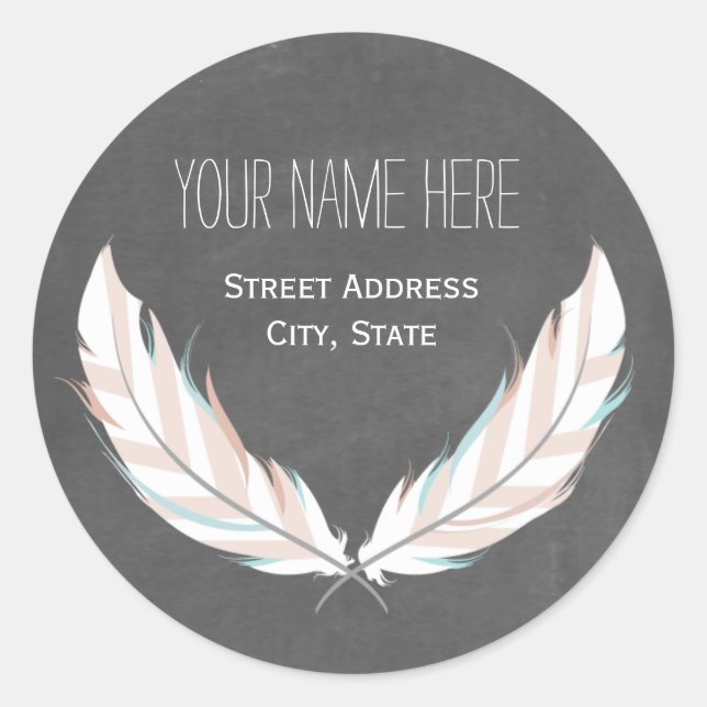 Feathers + Chalkboard Address Sticker (Front)