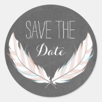 Feathers + Chalkboard Save The Date Sticker
