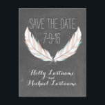 Feathers   Chalkboard Wedding Save The Date Announcement Postcard<br><div class="desc">A wedding save the date postcard featuring an illustration of a pair of feathers. Background is chalkboard inspired.  Personalise the text.</div>