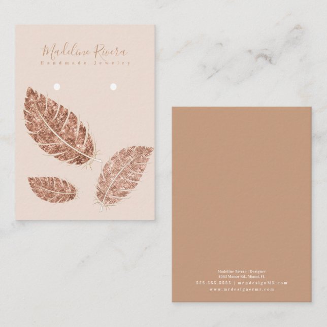 Feathers Faux Gold Artisan Earring Display Card (Front/Back)