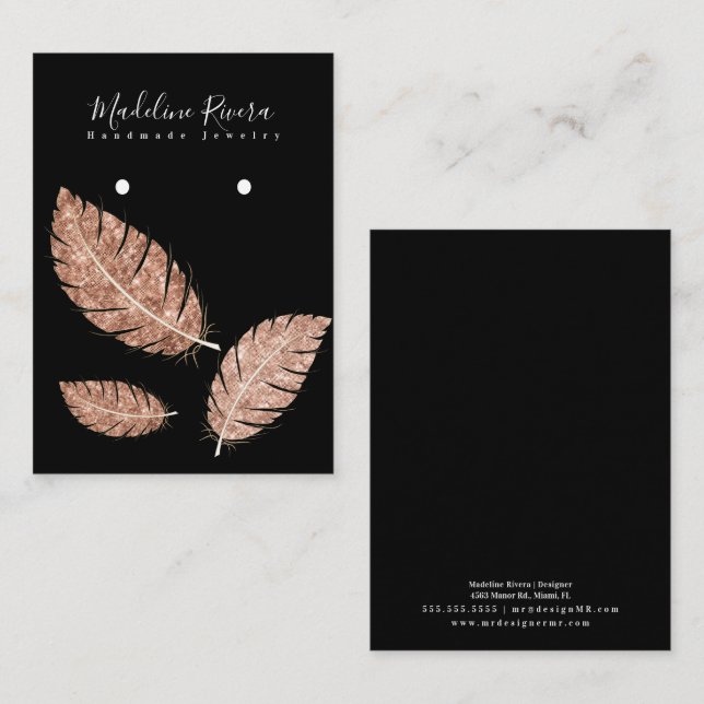 Feathers Faux Gold Black Earring Display Card (Front/Back)