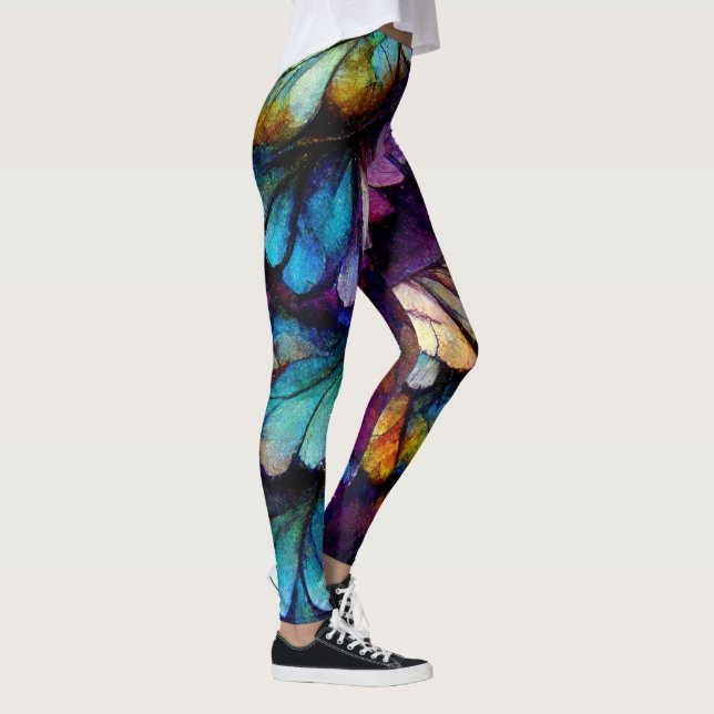 Feathers Floral Rainbow Alcohol Ink Leggings (Right)
