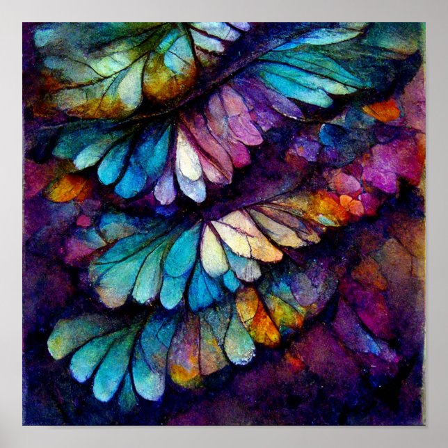 Feathers Floral Rainbow Alcohol Ink Poster (Front)