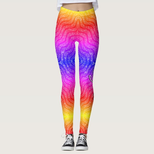 Feathers Glitter pattern base pink blue yellow red Leggings (Front)