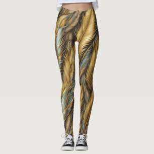 Feathers Golden Silver Art  Leggings