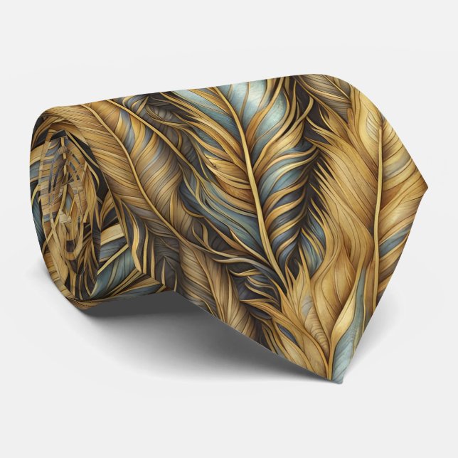 Feathers Golden Silver Art  Tie (Rolled)