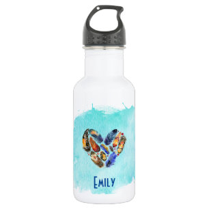 Feathers In A Heart Shape Personalised 532 Ml Water Bottle