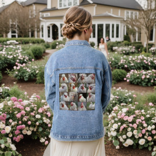 "Feathers in Focus: A White Chicken's Portrait" Denim Jacket