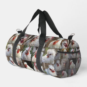 "Feathers in Focus: A White Chicken's Portrait" Duffle Bag