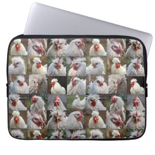 "Feathers in Focus: A White Chicken's Portrait" Laptop Sleeve