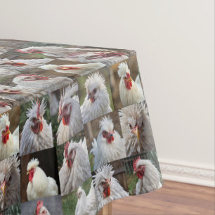 "Feathers in Focus: A White Chicken's Portrait" Tablecloth