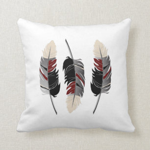 Feathers in Grey, Maroon Red and Cream Cushion