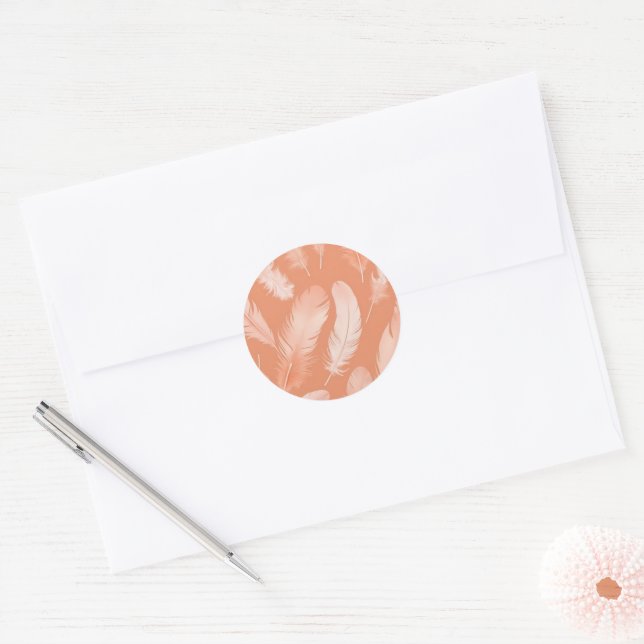 Feathers in Peach Fuzz colour, Classic Round Sticker (Envelope)