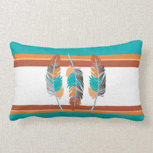 Feathers in Teal and Desert Colours 2 Lumbar Cushion