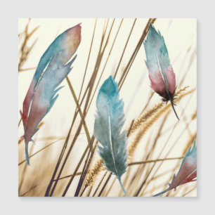 Feathers in watercolor on dried grass background
