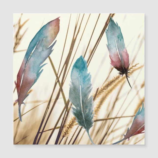 Feathers in watercolor on dried grass background  (Front)