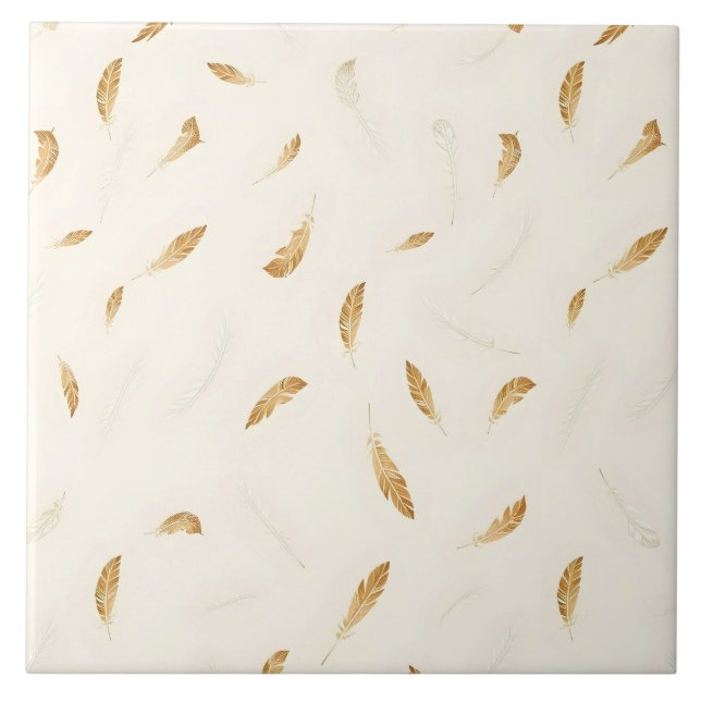 Feathers Luxury Modern Boho Collection Ceramic Tile (Front)