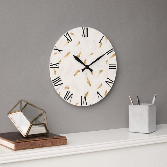 Feathers Luxury Modern Boho Collection Large Clock (Office)