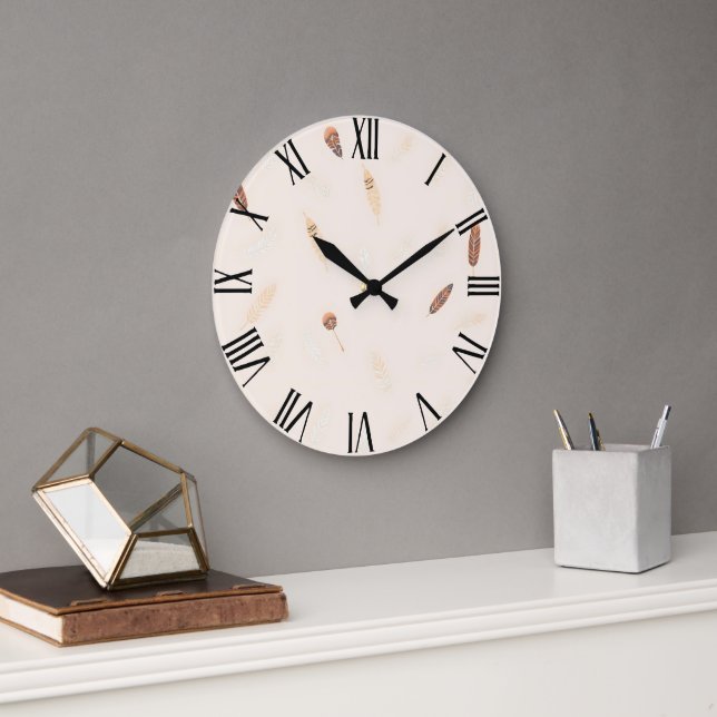 Feathers Luxury Popular Boho Collection Large Clock (Office)