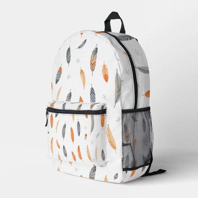Feathers Luxury Trendy Boho Collection Printed Backpack (Back Corner Right)