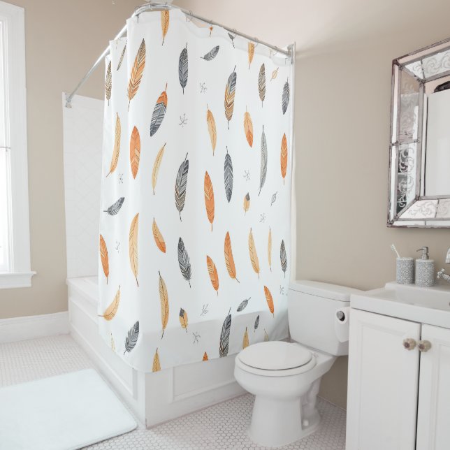 Feathers Luxury Trendy Boho Collection Shower Curtain (In Situ)