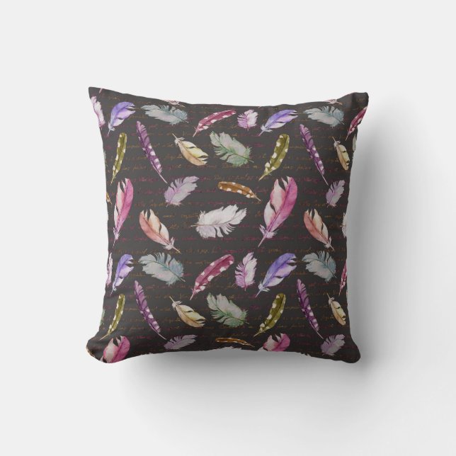 Feathers Note: Watercolor Bird Pattern. Cushion (Front)