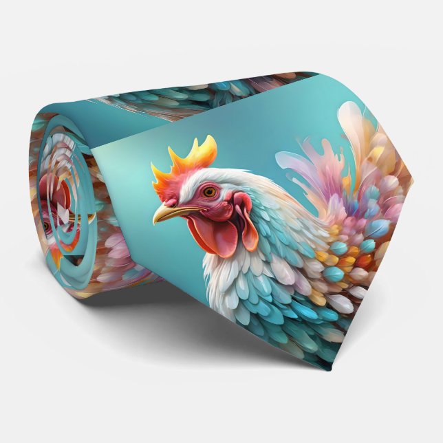"Feathers of Color: The Rainbow Chicken" Tie (Rolled)