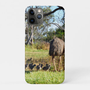 "Feathers of Pride: Emu Parents with Their Chicks" iPhone 11 Pro Case