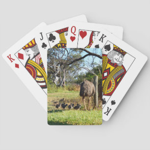 "Feathers of Pride: Emu Parents with Their Chicks" Playing Cards