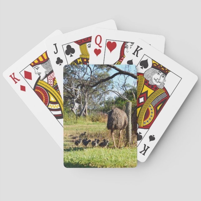 "Feathers of Pride: Emu Parents with Their Chicks" Playing Cards (Back)