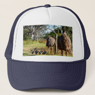 "Feathers of Pride: Emu Parents with Their Chicks" Trucker Hat