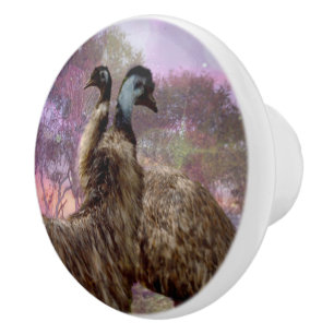 "Feathers of Romance: The Courtship of the Emus" Ceramic Knob