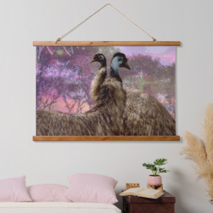 "Feathers of Romance: The Courtship of the Emus" Hanging Tapestry