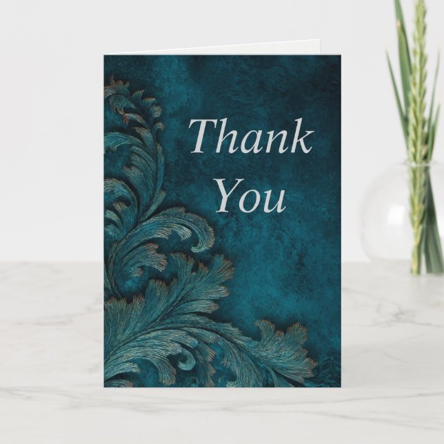 Feathers on Dark Blue Texture Thank You Card  (Front)