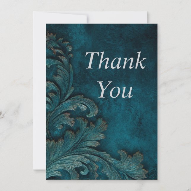 Feathers on Dark Blue Texture Thank You Card (Front)