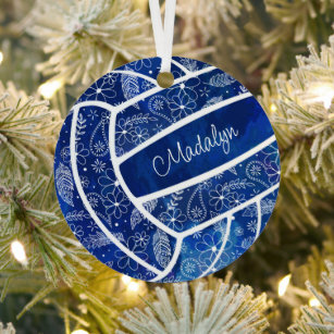 feathers paislies floral pattern blue volleyball metal tree decoration