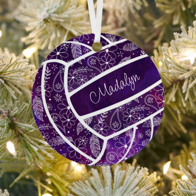 feathers paislies floral pattern purple volleyball metal tree decoration (Insitu)