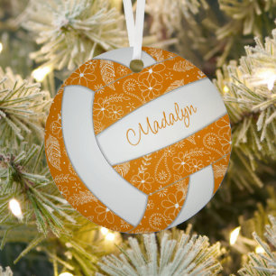 feathers paislies pattern orange white volleyball metal tree decoration