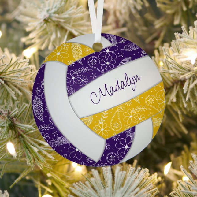 feathers paislies pattern purple gold volleyball metal tree decoration (Insitu)