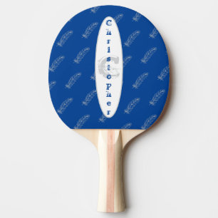 Feathers Pattern Blue Simple Modern Name Monogram Ping Pong Paddle