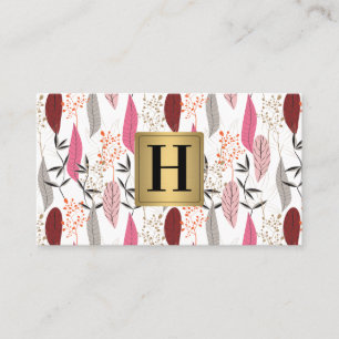 Feathers Pattern Boho Style Monogram Business Card