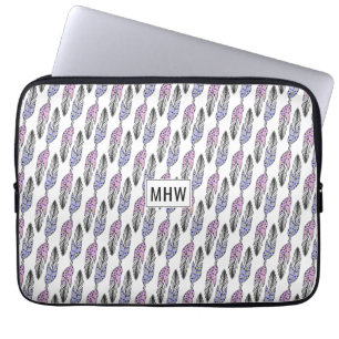 Feathers Pattern custom monogram laptop sleeves