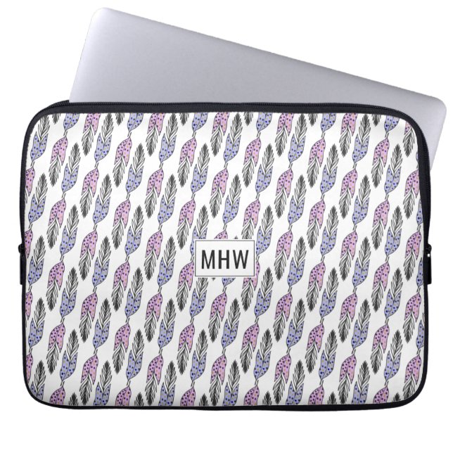 Feathers Pattern custom monogram laptop sleeves (Front)