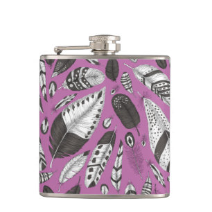 Feathers pattern hip flask